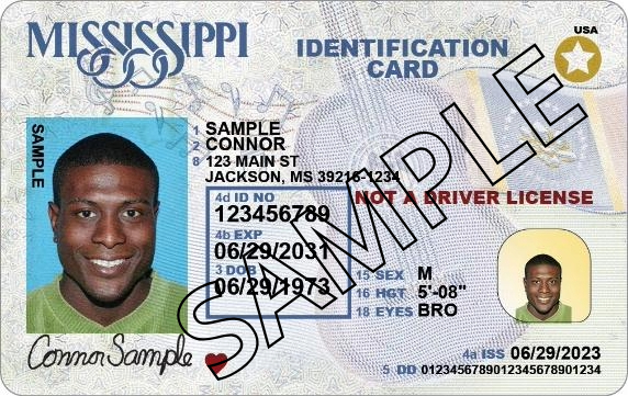 Sample image of a Mississippi state ID card
